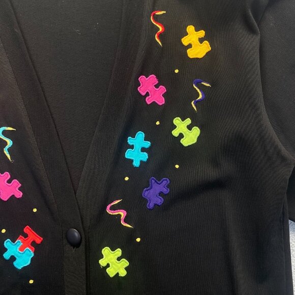 Marie Diamond Black Sweater Womens Size M  4 Buttons 2 Pockets,100% Cotton - Picture 8 of 10